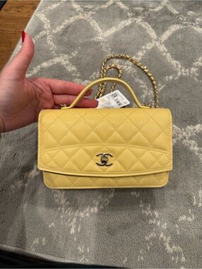 Authentic Chanel Yellow Quilted Top Handle Mini Bag
